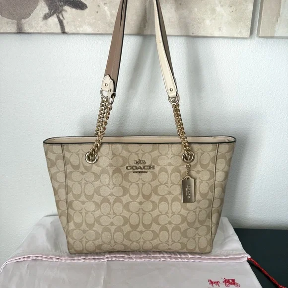 COACH Signature Ava Chain Tote Leather Handbag Shoulder Bag - Picture 2 of 15